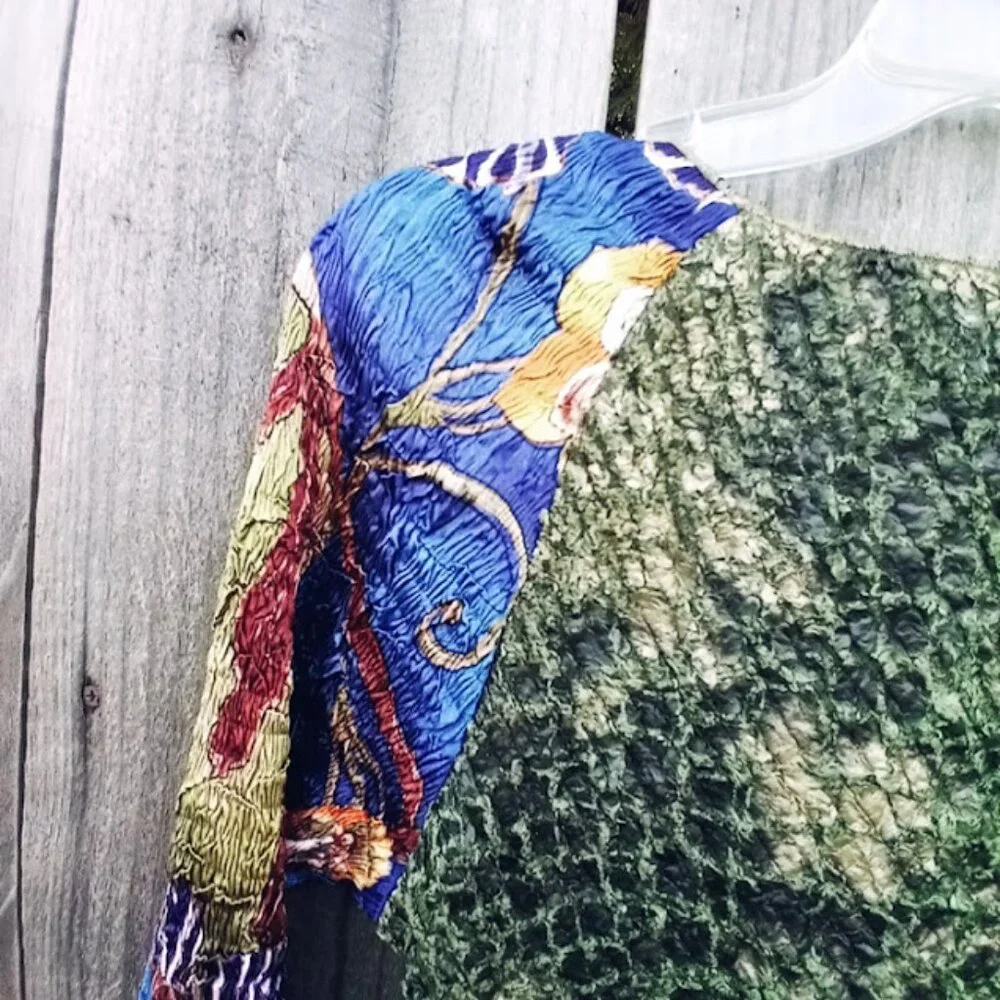 ALBERTO MAKALI Y2K VINTAGE ART TO WEAR COLOR BLOCK PRINT CRINKLE TOP SZ M BOHO - Picture 6 of 11